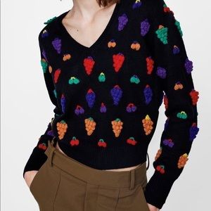 Zara Quirky Crochet Fruit Mohair Blend Sweater